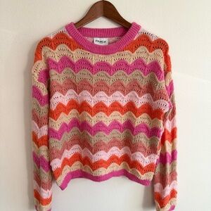 FRNCH Paris Mohair Blend Scallop Stripe Sweater M Pink Orange